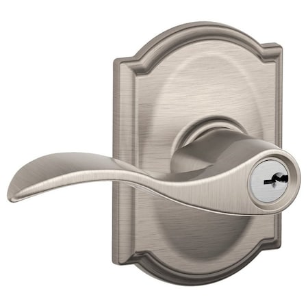 Schlage Accent Series Entry Lever Lockset, Brass, Satin Nickel F51A VACC619CAM