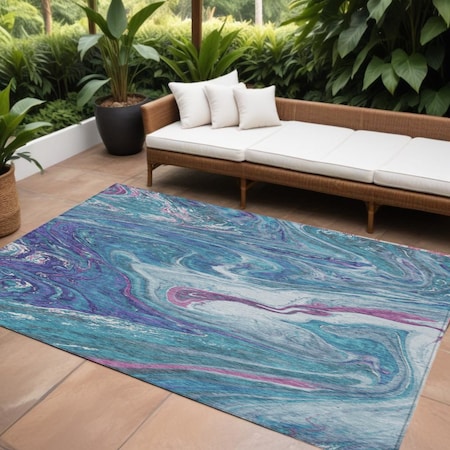 Homeroots 8' X 10' Teal Blue Purple And Pink Abstract Washable Indoor Outdoor Area Rug 602680