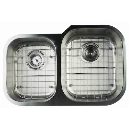Msi Double Bowl 31in x 20inS; 18 Gauge Stainless Steel Drawn 40/60 Kitchen Sink ZOR-STL-DBSNK-0002