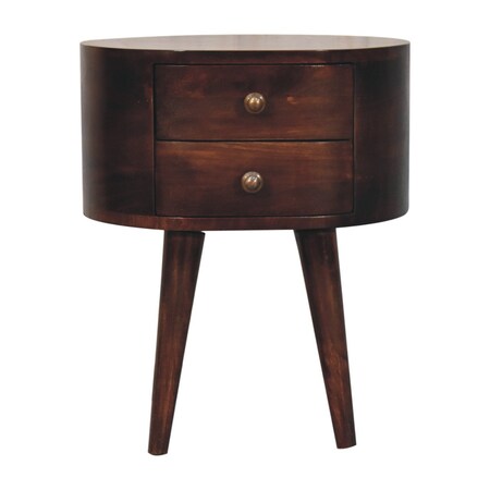 Homeroots 21" Walnut Solid Wood Oval Two Drawer Nightstand 651585