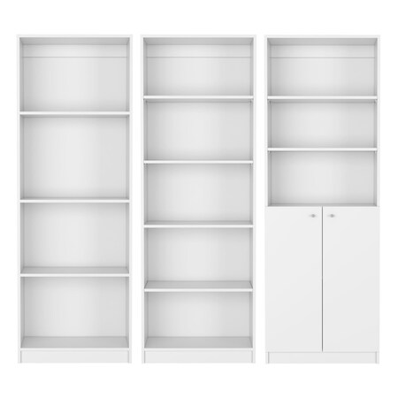Homeroots Set of Three White Wood Twelve Tier Modular Bookcase with Two Doors, 3PK 546627