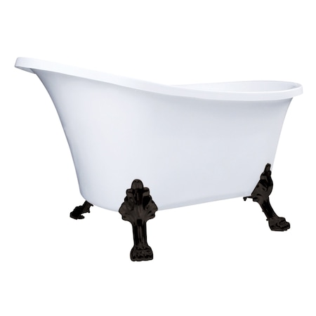 Kingston Brass 51" Acrylic Oval Double Slipper Clawfoot Tub, No Faucet Drillings, Glossy White/Matte Black VTND512824WAC0