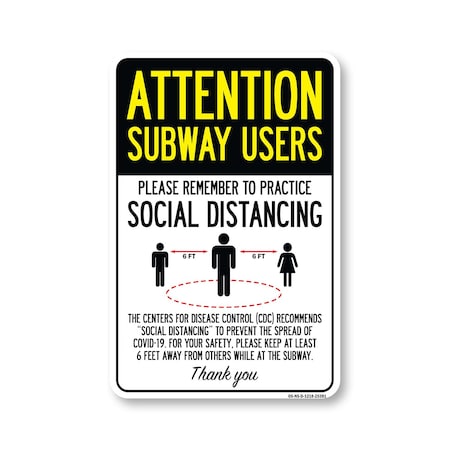 Signmission Public Safety Sign, Subway Users Practice Social Distancing, 18in X 12in Decal, OS-NS-D-1218-25381 OS-NS-D-1218-25381