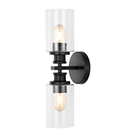 Jonathan Y Jules Edison 16.5" Cylinder 2-Light Iron/Seeded Glass Farmhouse Contemporary LED Wall Sconce, Black JYL7577A