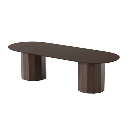 Homeroots 86" Walnut Solid Wood Double Pedestal Base Oval Dining Table 720697