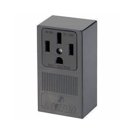 Leviton Straight Blade Receptacle, 14-50R, 50 A, 125/250V AC, 3 Pole, 4 Wire, Surface Mount, Grounded 55050-P00