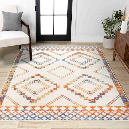 Jonathan Y Amir Moroccan Beni Souk Ivory/Blue/Orange 4 ft. x 6 ft. Area Rug MOH200E-4