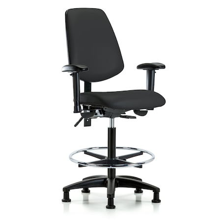 Blue Ridge Ergonomics High Bench Chair Adjustable Arms, 26" to 35" Height, Vinyl, Black BR-VHBCH-MB-RG-T0-A1-CF-RG-8540