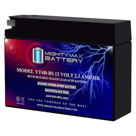 Mighty Max Battery YT4B-BS - 12 Volt 2.3 AH, 25 CCA, Rechargeable Maintenance Free SLA AGM Motorcycle Battery MAX4131772