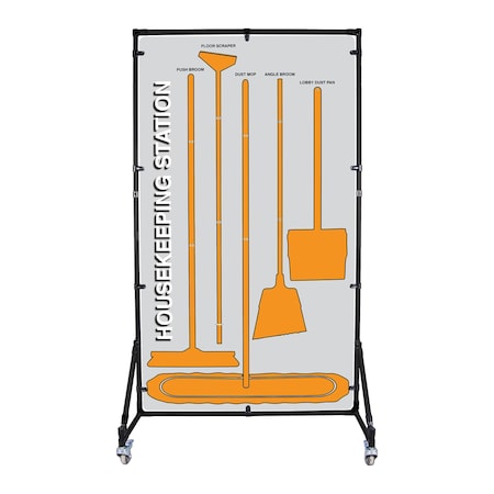 5S Supplies Housekeeping Shadow Board Broom Station V9, Gray / Orange, Broom + Stand HSB-V9-GRAY/ORANGE-BO-STAND