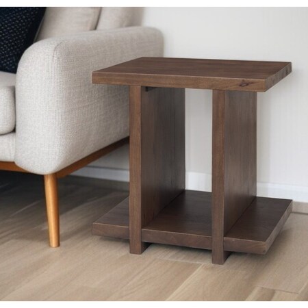 Homeroots 22" Brown Solid Wood Sled End Table With Shelf 604028