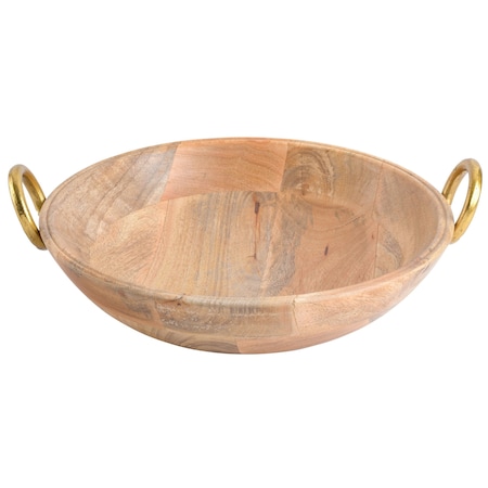 Cravings By Chrissy Teigen 13 Inch Mango Wood Bowl with Aluminum Gold Handles 95883.01