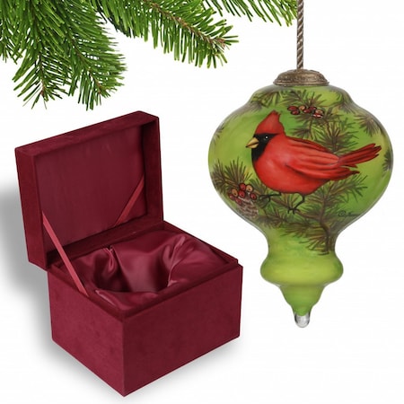Homeroots Red Majestic Cardinal Hand Painted Mouth Blown Glass Ornament 477483