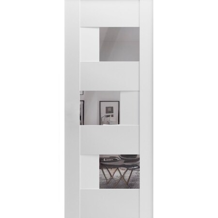 Vdomdoors Slab Door Panel Opaque Glass 24x96 inches Sete 6999 White Silk with Mirror Modern Finished Doors SETE6999S-WS-2496