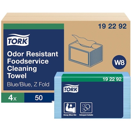 Tork Small Pack Foodservice Cloth, 1-Ply, 11.75 x 14.75, Unscented, Blue with Blue Stripe, 50 Cloths, 4PK 192292