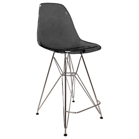 Leisuremod Cresco Modern Acrylic Barstool with Chrome Base and Footrest, Transparent Black CB30TBL
