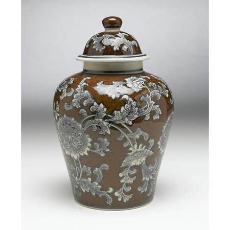 Aa Importing Brown Floral Porcelain Ginger Jar 59729