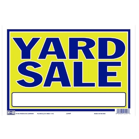 Hy-Ko Neon Sign, YARD SALE, Blue Legend, Yellow Background, Plastic, 9 in H x 13 in W Dimensions 22407