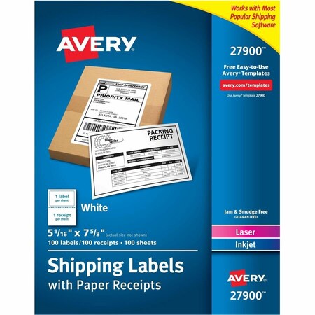 Avery Dennison LABEL, SHP, REC, 1UP, 100, WH 27900