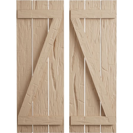 Ekena Millwork Rustic Three Board Spaced Board-n-Batten Hand Hewn Faux Wood Shutters w/Z-Board, 17 1/2W x 38H, PR SHUBSZ17X38HHPR