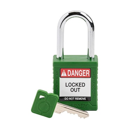 Brady Padlock, Keyed Different, Nylon, Green, 1 1/2 in Shackle Height, 1 1/2 in Body Width, 1 No. of Keys SDPL-GRN-38ST-KD