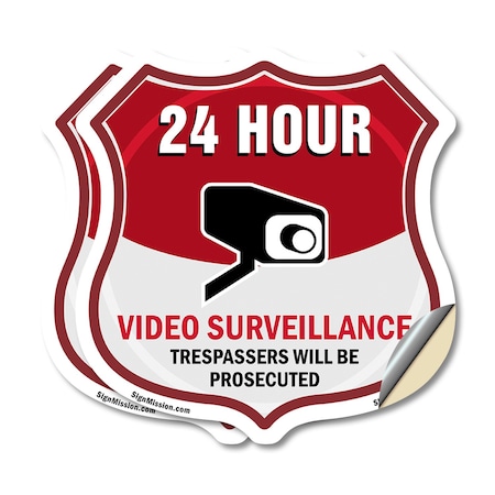 Signmission 24 Hour Surveillance Shield Sign Video S, 6 inch X 6 inch, Vinyl Decal, 2PK SHI-D-2PACK-6-348