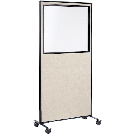 Global Industrial Interion Mobile Office Partition Panel with Partial Window, 36-1/4"W x 99"H, Tan 695788MWTN