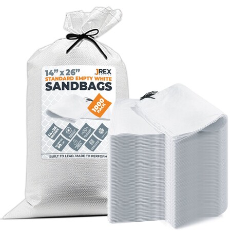 Jrex Safety Woven White Polypropylene Sandbags - 14 x 26 in, 50 lb Capacity, 1000PK SBW-JR-1426-1000PK