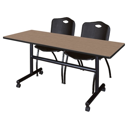 Regency Kobe Flip-Top Training Nesting Table W/ 2 M Stack Chairs, 60 in W, 24 in L, Noble Oak MKFT6024NO47BK