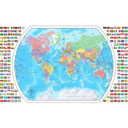 Replogle Globes World Map with Flags, 49'' W x 33'' H 72110