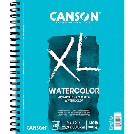 Canson XL Series Watercolor Pad, Heavyweight White Paper, Side Wire Binding, 30 Sheets, 9x12 inch C400068375-03