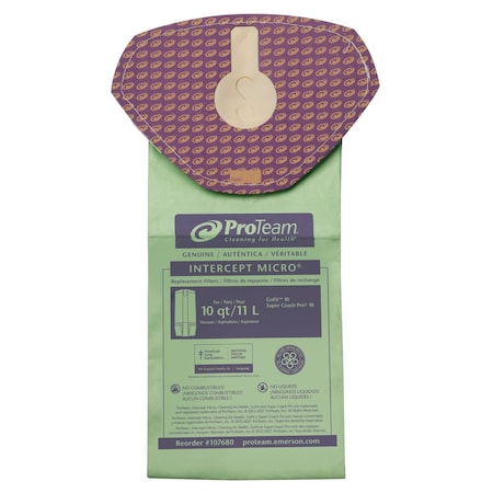 Proteam Vacuum Bag, 11 in H, Paper, PK10 107680