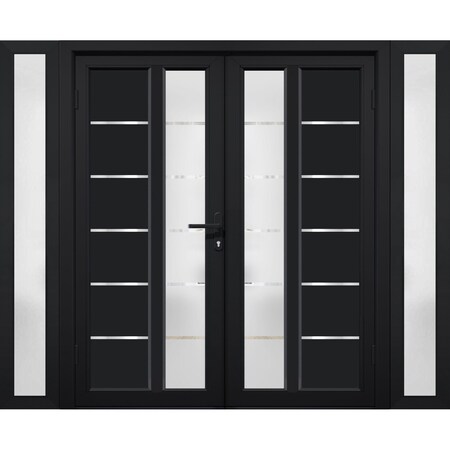 Vdomdoors Front Exterior Prehung Metal-Plastic Double Doors / MANUX 8088 Matte Black / 2 Sidelites Exterior W MANUX8088DEXD-BLK-RH-W14+72+14xH80