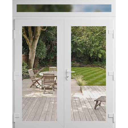 Vdomdoors Front Exterior Prehung Metal-Plastic Double Doors Clear Glass / MANUX 8666 White Silk / Office Comm MANUX8666DEXD-WS-W72xH80+12-LH-I