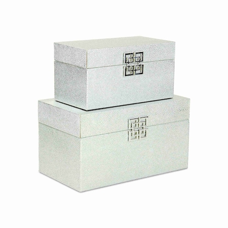 Homeroots Set of Two Silver Solid Wood And Fabric Box With Lid, 2PK 489358