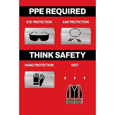 Visual Workplace PPE Shadow Board, Red, 24 in H 30-1910-3624-P32303