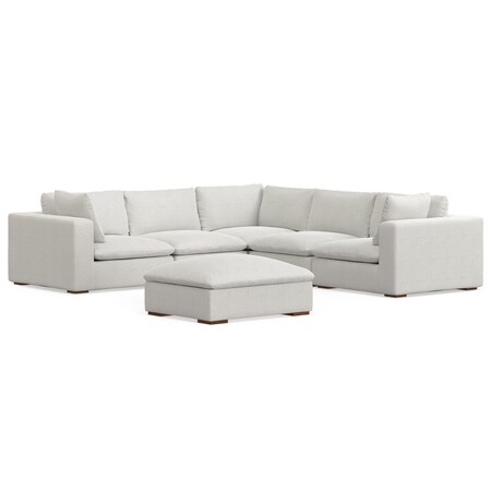 Homeroots 125" Gray Fabric Sofa With Ottoman With Brown Legs 641870