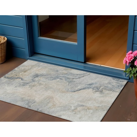 Homeroots 3' X 5' Beige Khaki And Gray Abstract Washable Indoor Outdoor Area Rug 617566