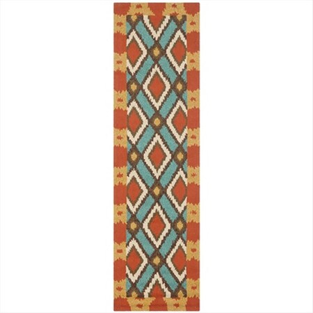 Safavieh 2 ft. - 6 in. x 4 ft. Runner, Indoor - Outdoor Four Seasons Light Blue And Red Hand Hooked Rug FRS455L-24