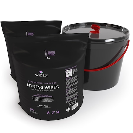 Wipex Natural Fitness Wipes 700ct Bundle, 2 Refill Rolls + XL 11-Liter Bucket, Fresh Lavender, 1400 Wipes WX11121FN-2-Kit-11LB