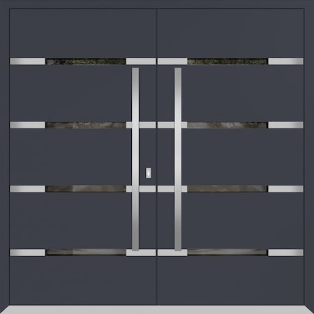 Vdomdoors Metal Double Doors Deux 1105 Gray Graphite Mirrored Glass Entry Modern Painted (W72xH80) Right hand DEUX1105DEXD-GRE-W72xH80-RH-I