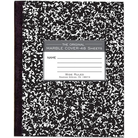 Roaring Spring Wide Ruled Flexible Cover Composition Book, 85 x 7 48 Sheets, Black Marble, Black ROA77333