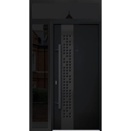 Vdomdoors Steel Door Deux 6078 Black Enamel Sidelight and Transom Window Sidelite Entry Door Painted W36+16xH DEUX6078EXD-BLK-W36+16 X H80+16-RH-I