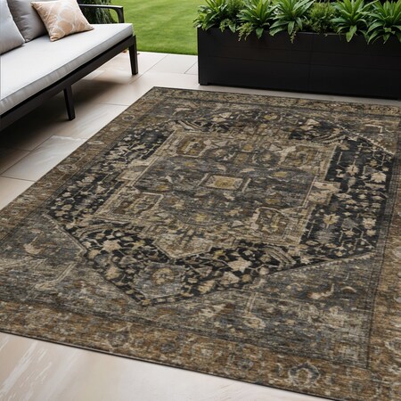 Homeroots 5' X 8' Brown Medallion Washable Indoor Outdoor Area Rug 608029