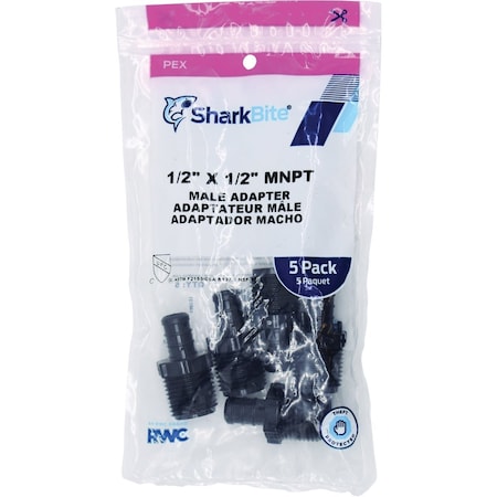 Sharkbite 1/2'' Barbx1/2'' MPT Poly-Alloy PEX Adapter, 5PK UP120A5