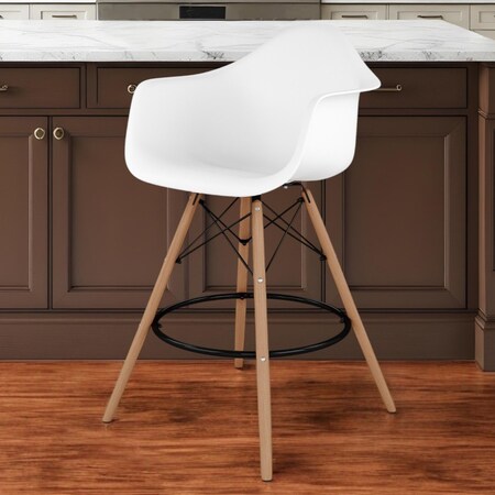 Homeroots 28" White And Brown Heavy Duty Plastic And Solid Wood Low Back Counter Height Bar Chair 520680