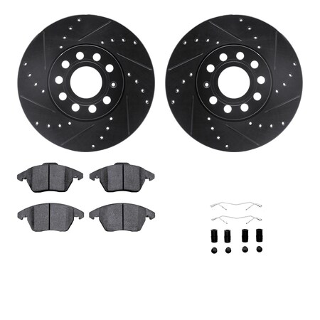 Dynamic Friction Co DFC Rotors-Drilled & Slotted-Black w/ EURO 5000 Ceramic Brake Pads Incl Hdw 8612-74033