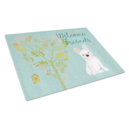 Carolines Treasures Welcome Friends White French Bulldog Glass Cutting Board, Large BB7635LCB