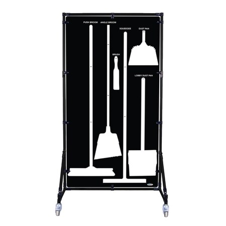5S Supplies Housekeeping Shadow Board Broom Station V3, Black / White Shadows, No Broom + Stand, No Text HSB-V3-BLACK/WHITE-BO-STAND-NO TEXT