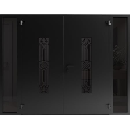 Vdomdoors Front Exterior Prehung Aluminum Double Doors Ronex1477 Black Enamel Mirrored Clear Glass 2 RONEX1477DEXD-BLK-W12+72+12xH96-RH-I